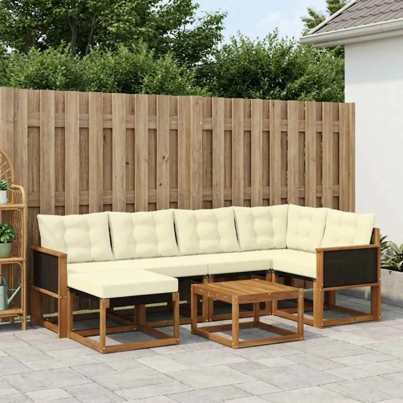 Lauko sofos komplektas su pagalve 7 pcs Natūralus ir grietinėlė