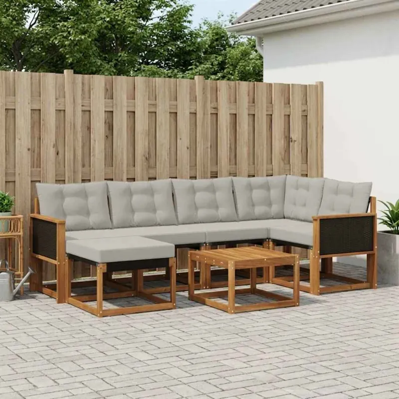 Lauko sofos komplektas 7 pcs Natūrali ir šviesiai pilka