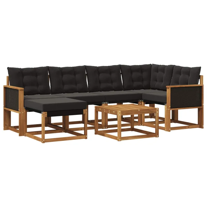 Lauko sofos komplektas su pagalve 7 pcs Natūrali ir juoda
