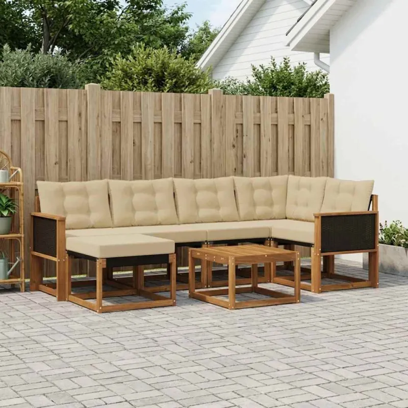 Lauko sofos komplektas su pagalve 7 pcs Natūralus ir bežinis