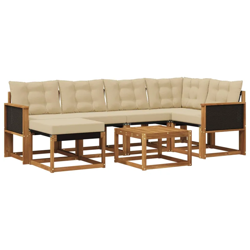 Lauko sofos komplektas su pagalve 7 pcs Natūralus ir bežinis