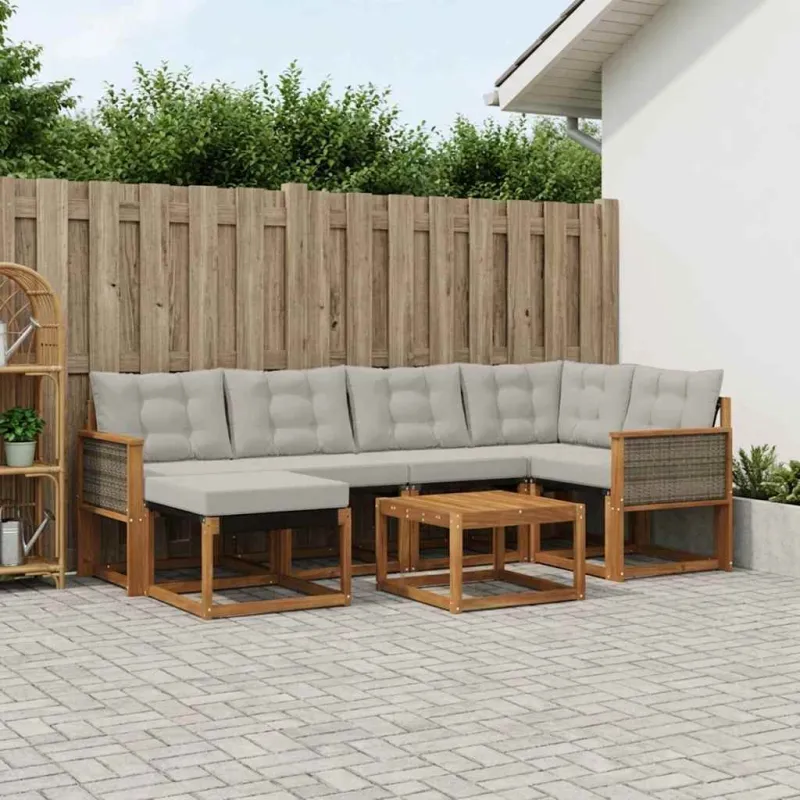 Lauko sofos komplektas 7 pcs Natūrali ir šviesiai pilka