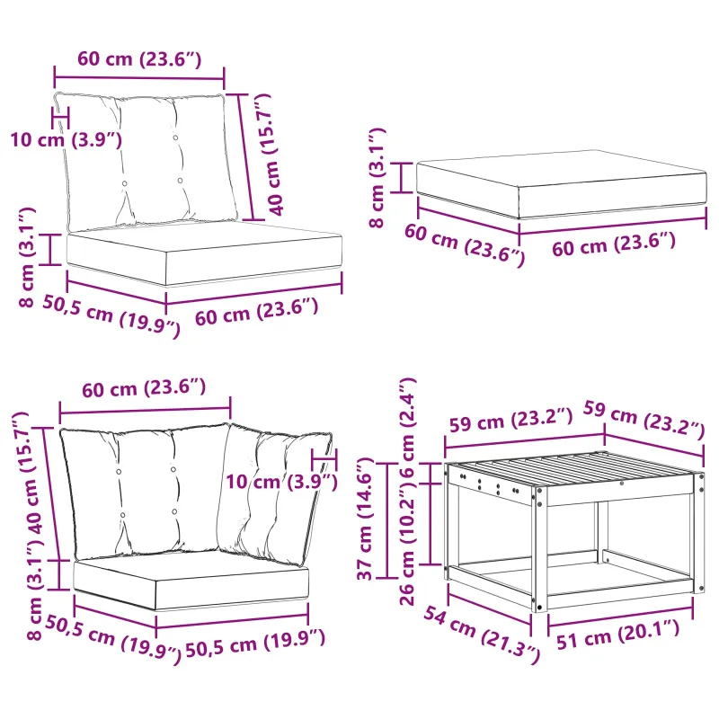 Lauko sofos komplektas 7 pcs Natūrali ir šviesiai pilka