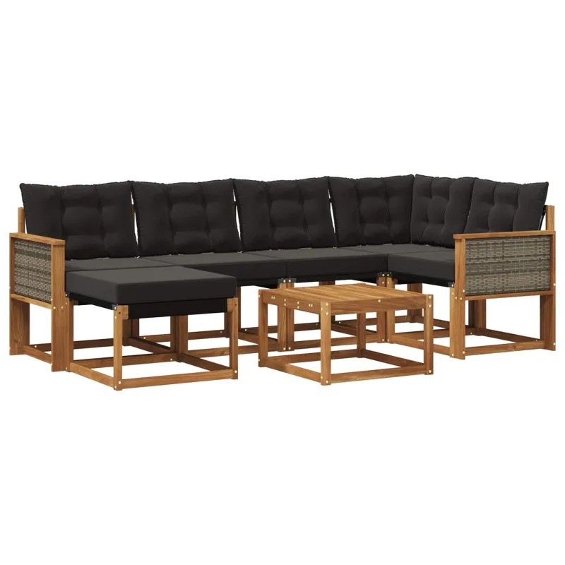 Lauko sofos komplektas su pagalve 7 pcs Natūrali ir juoda