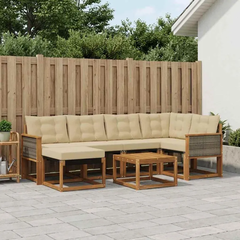 Lauko sofos komplektas su pagalve 7 pcs Natūralus ir bežinis