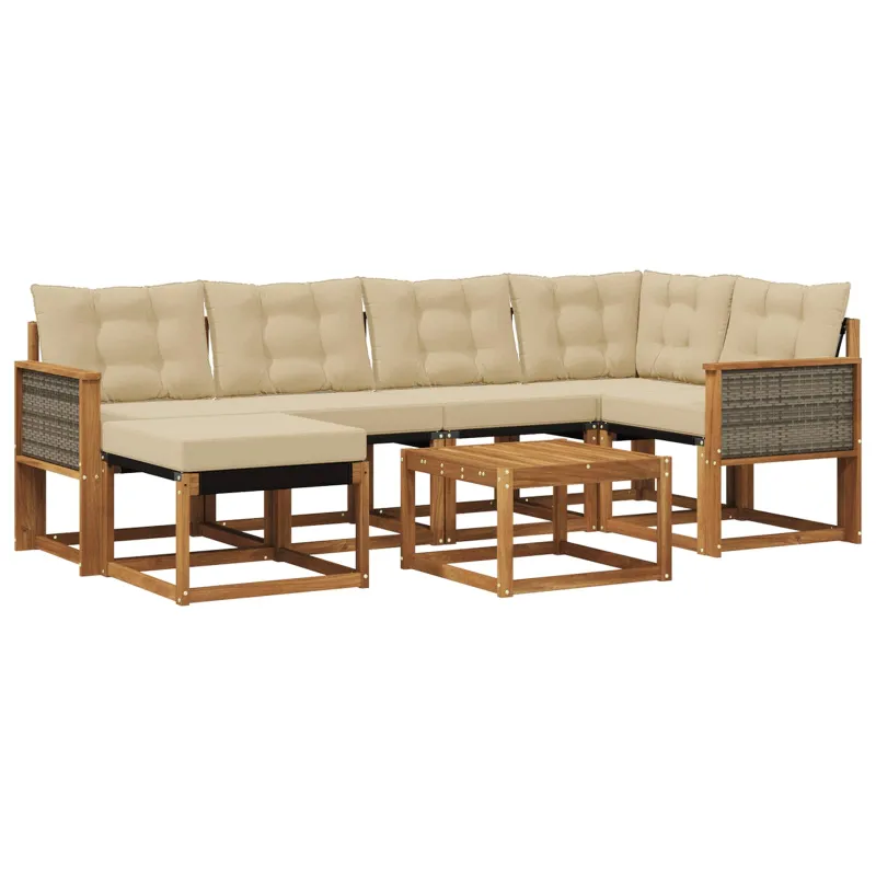 Lauko sofos komplektas su pagalve 7 pcs Natūralus ir bežinis