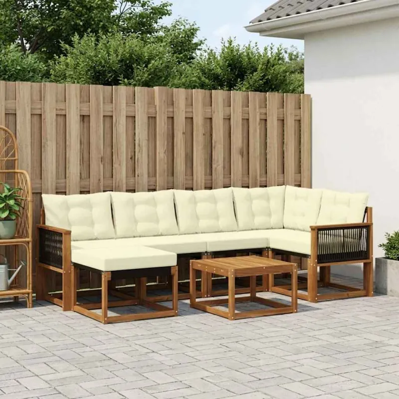 Lauko sofos komplektas su pagalve 7 pcs Natūralus ir grietinėlė