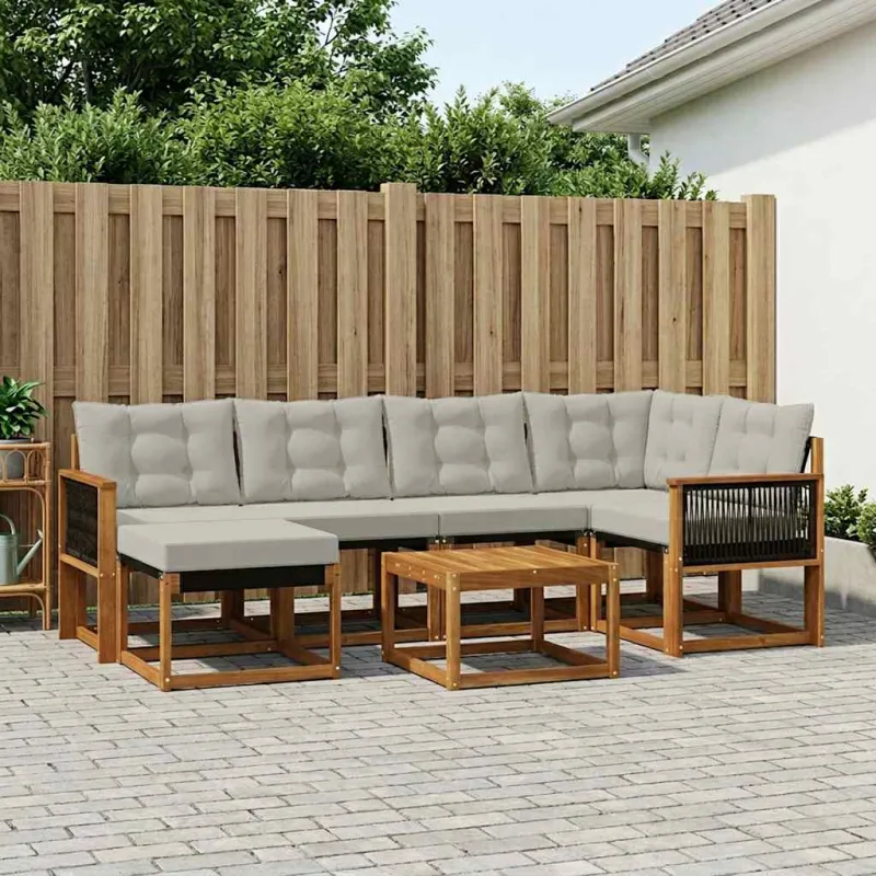 Lauko sofos komplektas 7 pcs Natūrali ir šviesiai pilka