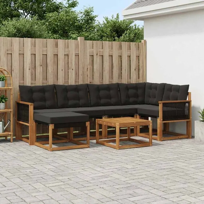 Lauko sofos komplektas su pagalve 7 pcs Natūrali ir juoda