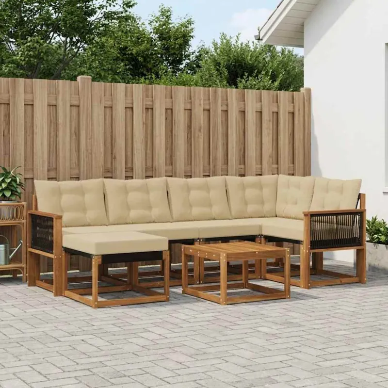 Lauko sofos komplektas su pagalve 7 pcs Natūralus ir bežinis
