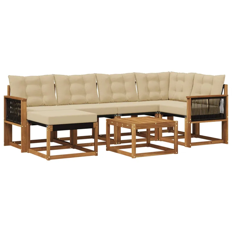 Lauko sofos komplektas su pagalve 7 pcs Natūralus ir bežinis