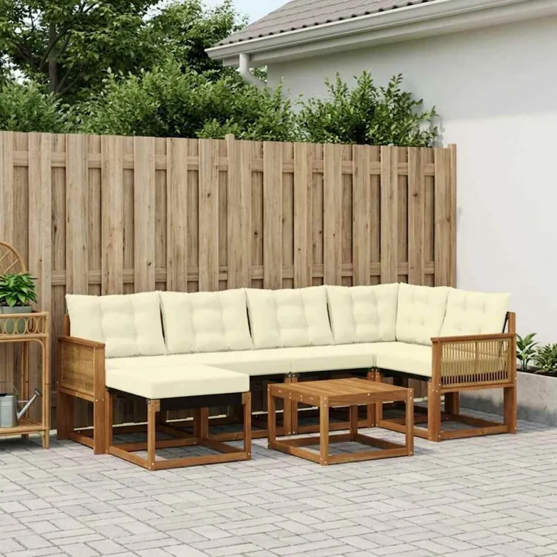 Lauko sofos komplektas su pagalve 7 pcs Natūralus ir grietinėlė