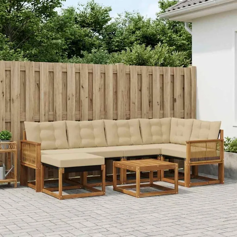 Lauko sofos komplektas su pagalve 7 pcs Natūralus ir bežinis