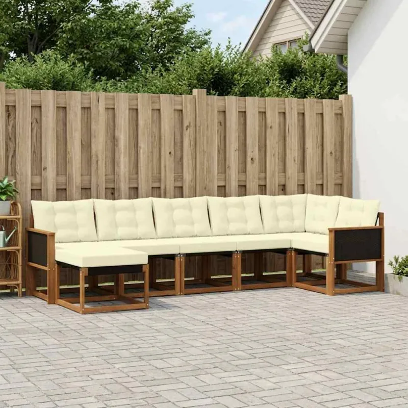 Lauko sofos komplektas su pagalve 7 pcs Natūralus ir grietinėlė