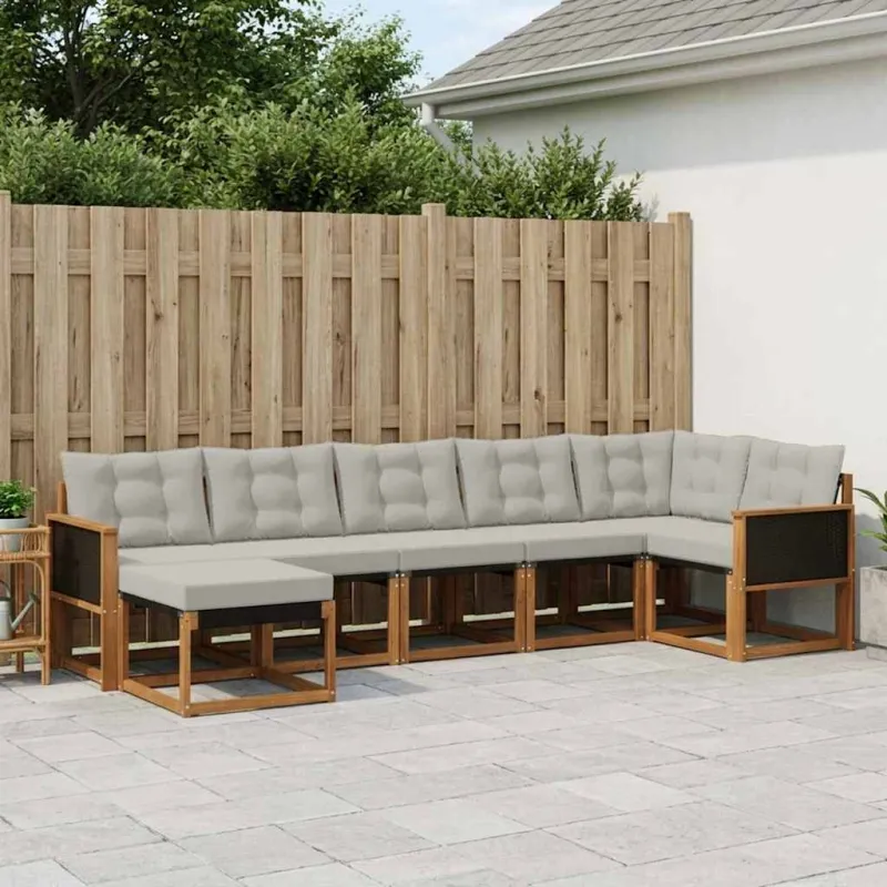 Lauko sofos komplektas 7 pcs Natūrali ir šviesiai pilka