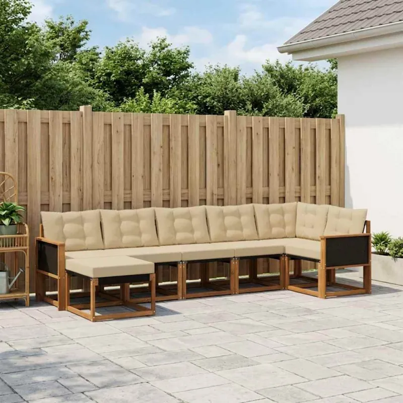 Lauko sofos komplektas su pagalve 7 pcs Natūralus ir bežinis