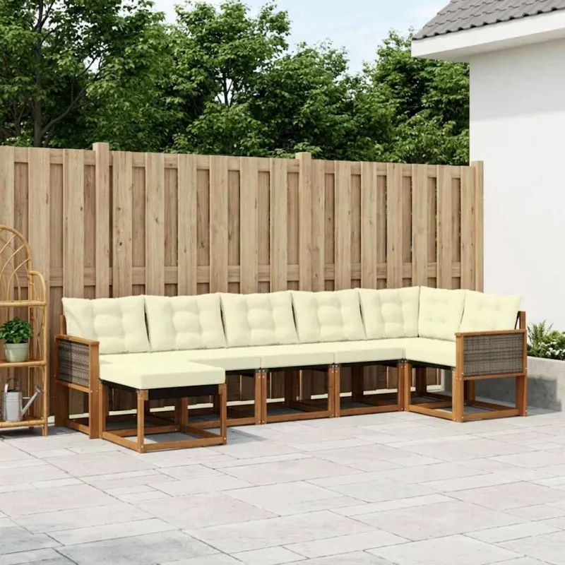 Lauko sofos komplektas su pagalve 7 pcs Natūralus ir grietinėlė