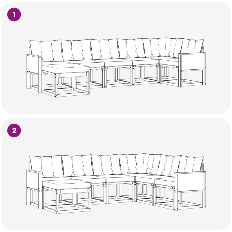 Lauko sofos komplektas 7 pcs Natūrali ir šviesiai pilka