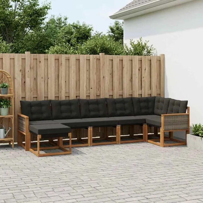 Lauko sofos komplektas su pagalve 7 pcs Natūrali ir juoda