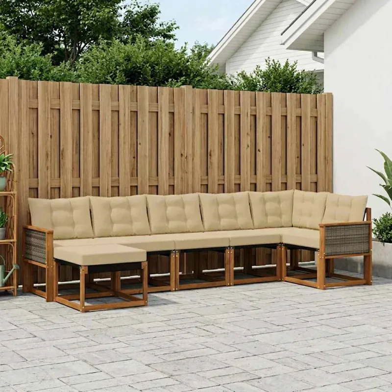 Lauko sofos komplektas su pagalve 7 pcs Natūralus ir bežinis