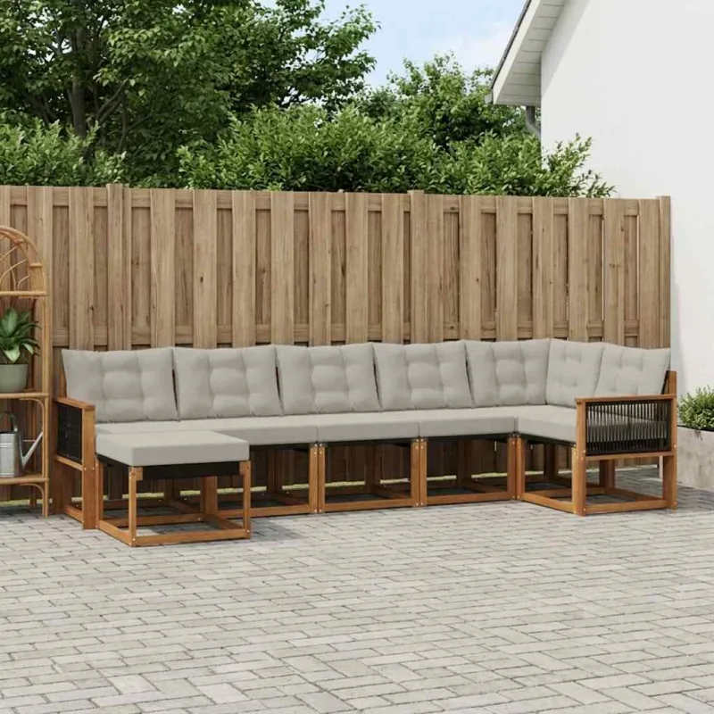 Lauko sofos komplektas 7 pcs Natūrali ir šviesiai pilka