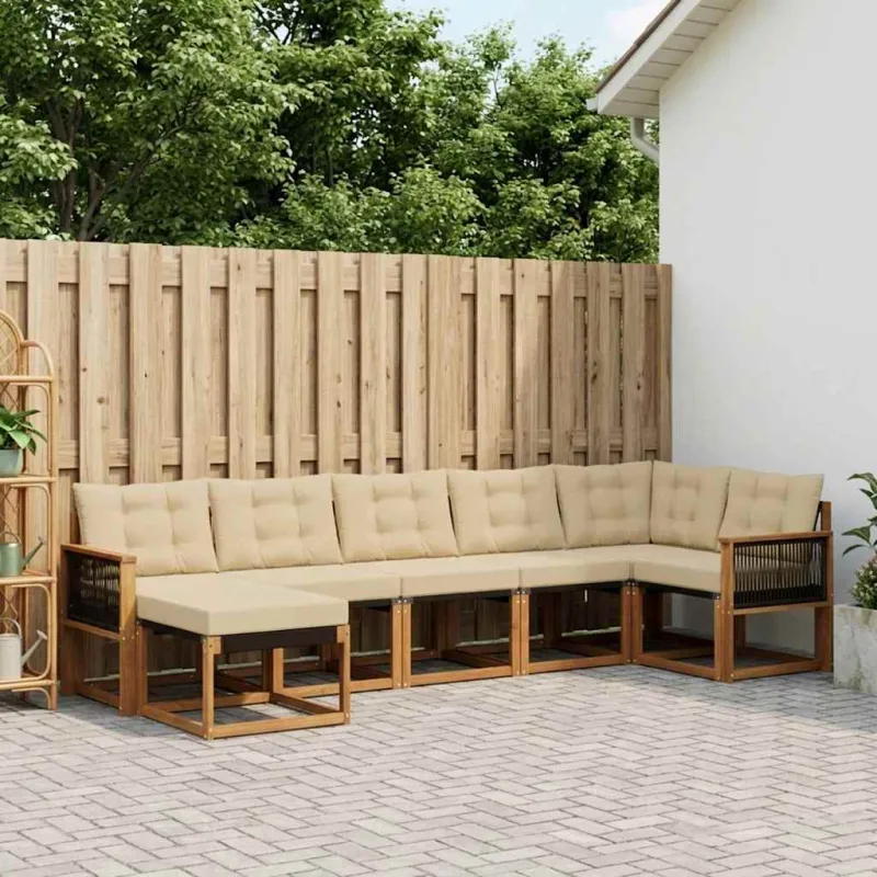 Lauko sofos komplektas su pagalve 7 pcs Natūralus ir bežinis