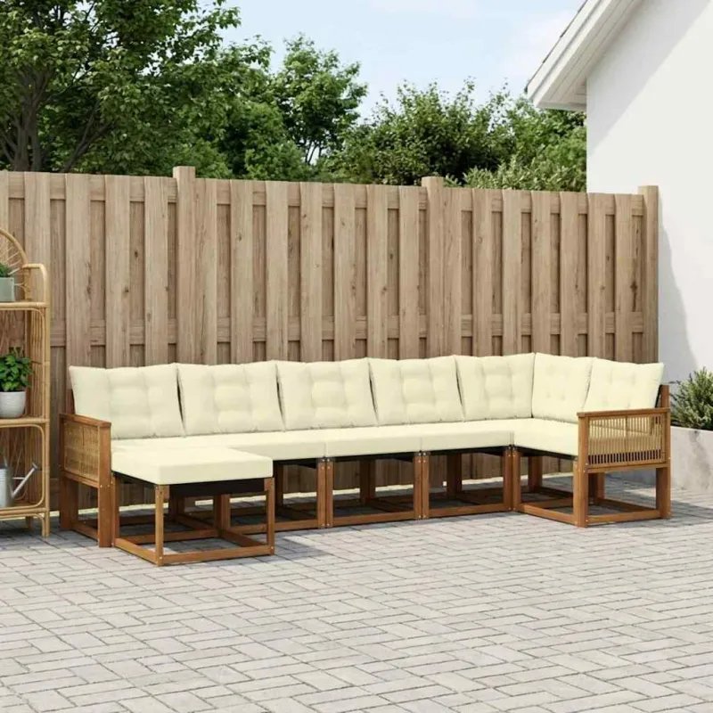Lauko sofos komplektas su pagalve 7 pcs Natūralus ir grietinėlė