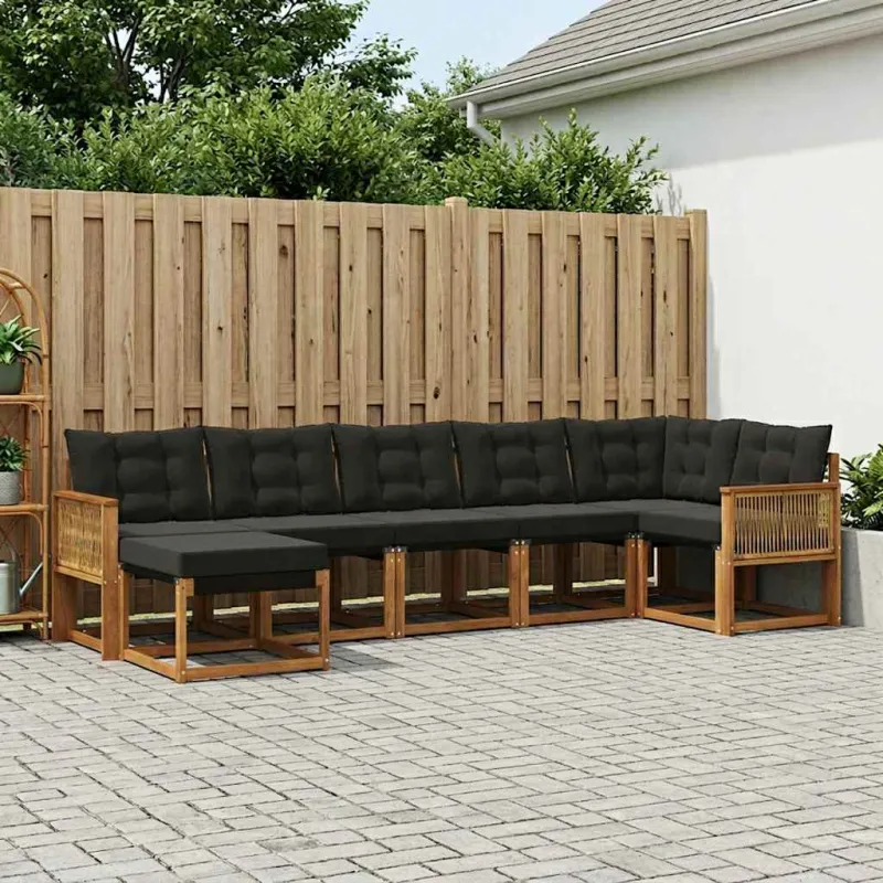 Lauko sofos komplektas su pagalve 7 pcs Natūrali ir juoda