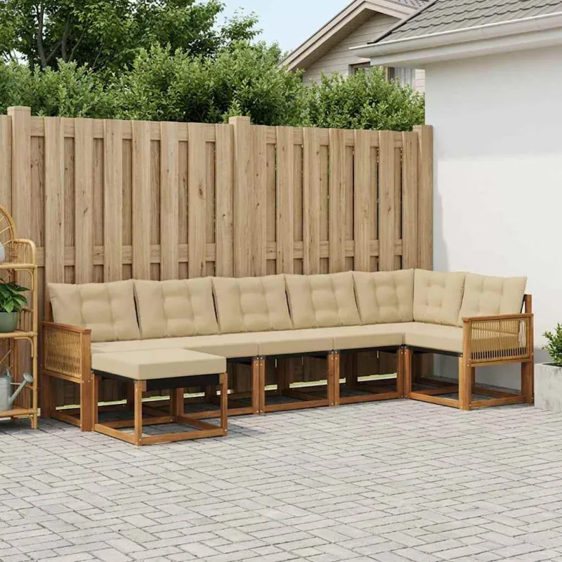 Lauko sofos komplektas su pagalve 7 pcs Natūralus ir bežinis