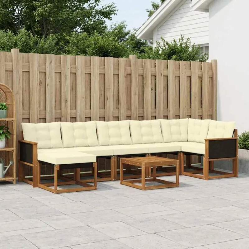 Lauko sofos komplektas su pagalve 8 pcs Natūralus ir grietinėlė