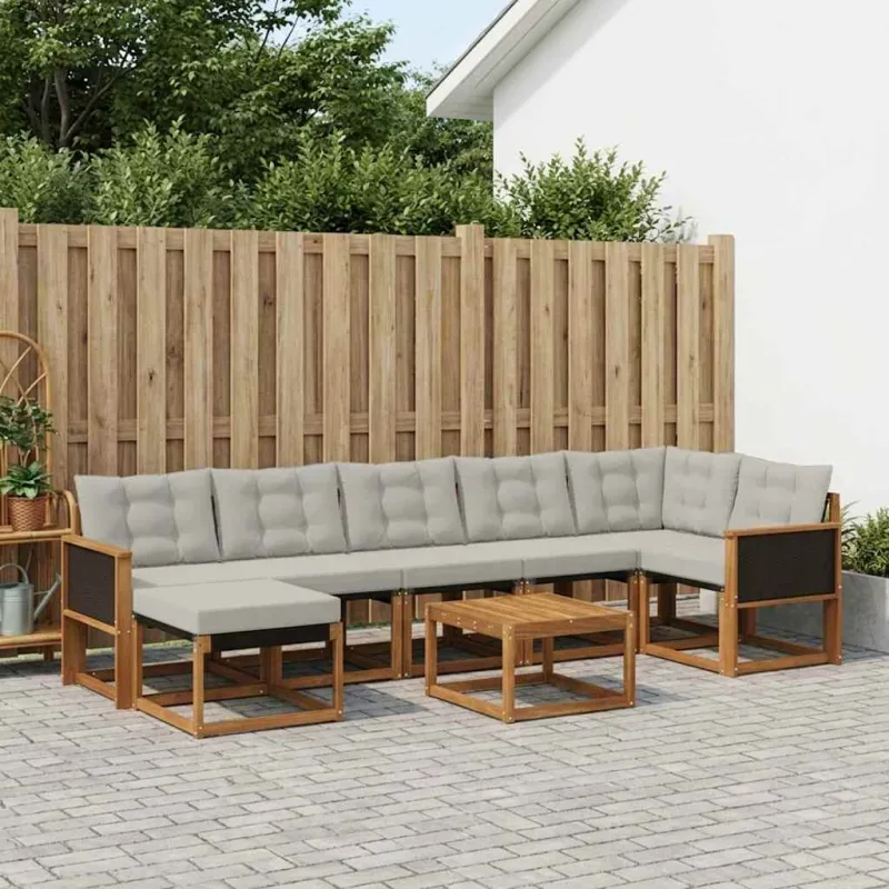 Lauko sofos komplektas 8 pcs Natūrali ir šviesiai pilka