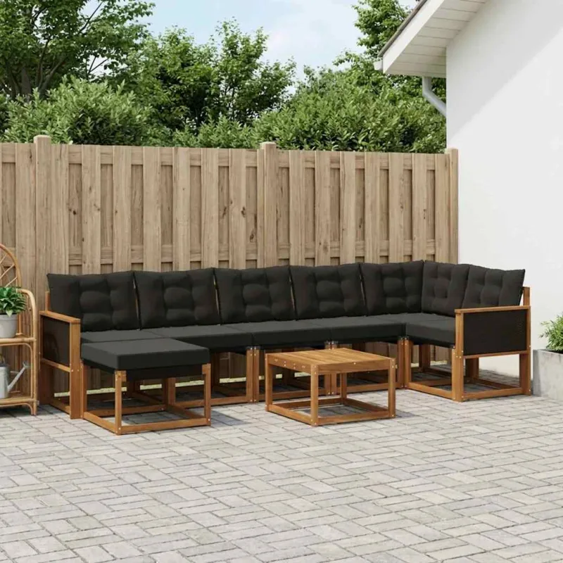 Lauko sofos komplektas su pagalve 8 pcs Natūrali ir juoda