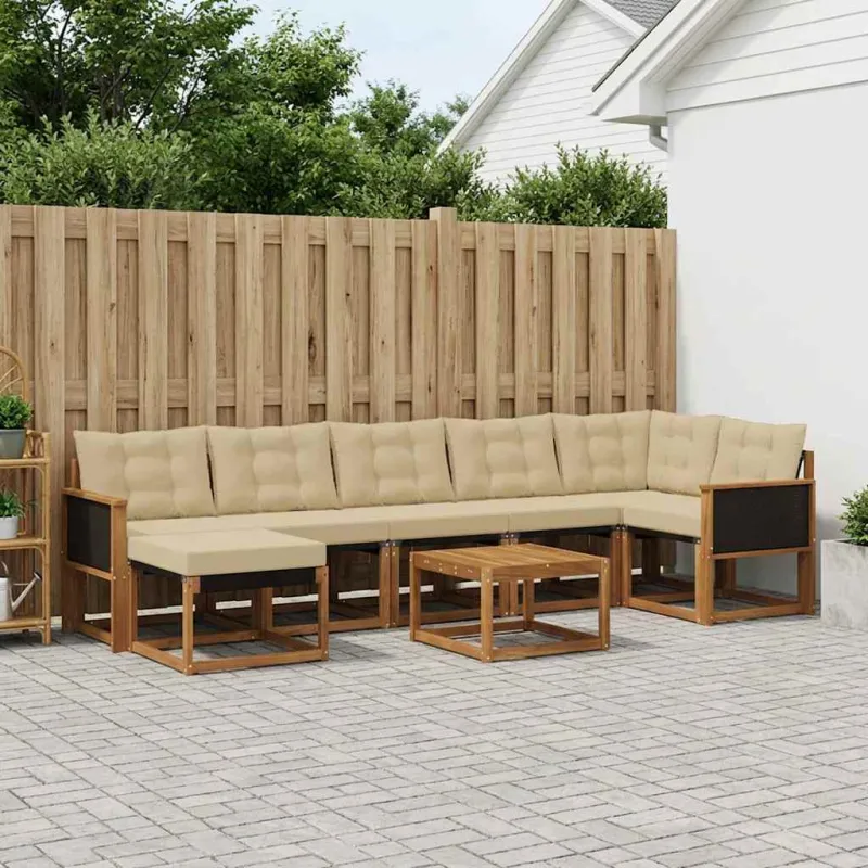 Lauko sofos komplektas su pagalve 8 pcs Natūralus ir bežinis