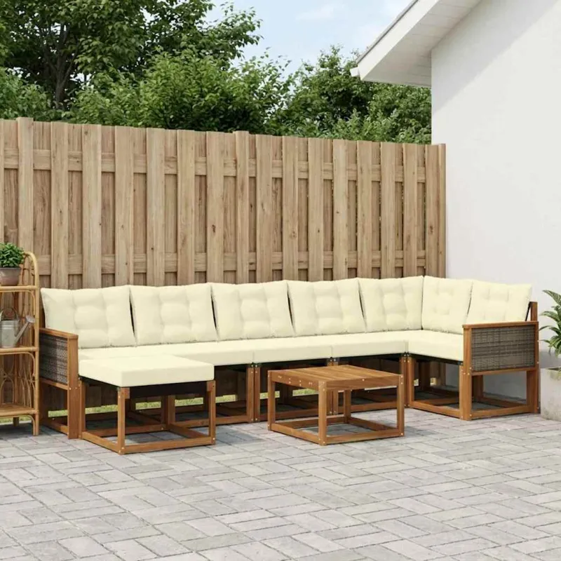Lauko sofos komplektas su pagalve 8 pcs Natūralus ir grietinėlė