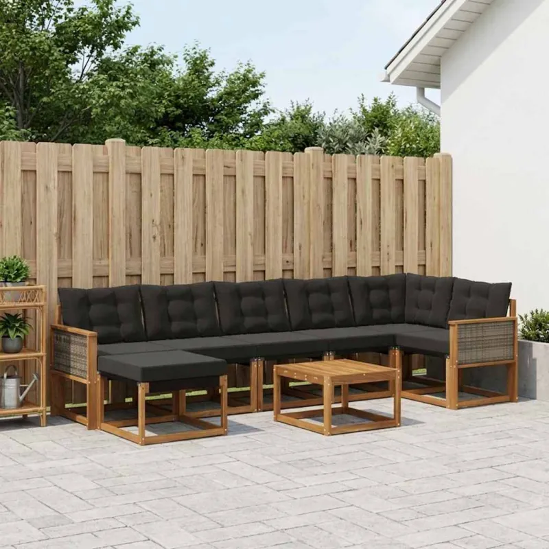 Lauko sofos komplektas su pagalve 8 pcs Natūrali ir juoda