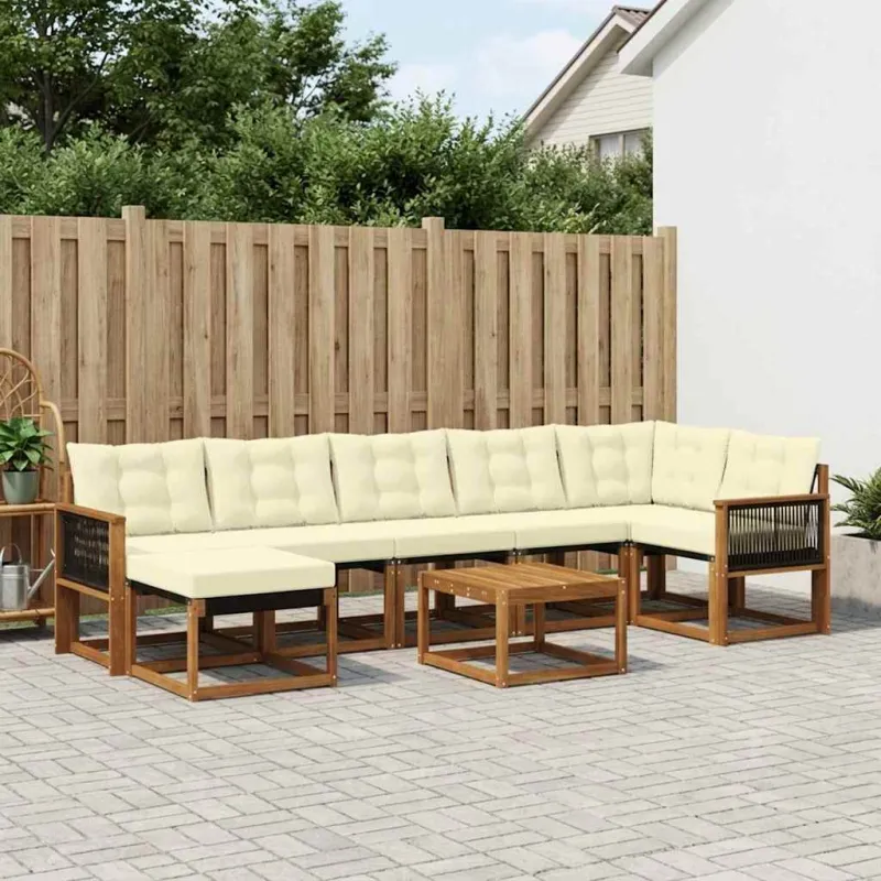 Lauko sofos komplektas su pagalve 8 pcs Natūralus ir grietinėlė