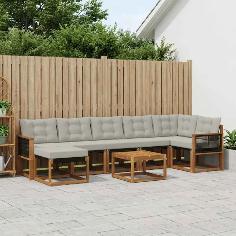 Lauko sofos komplektas 8 pcs Natūrali ir šviesiai pilka