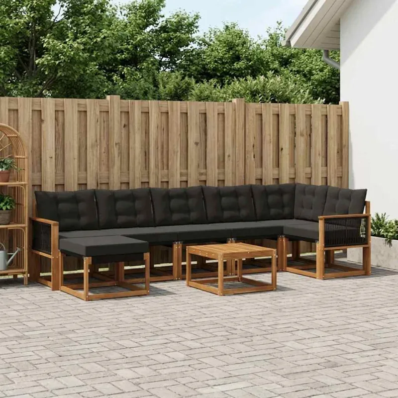 Lauko sofos komplektas su pagalve 8 pcs Natūrali ir juoda