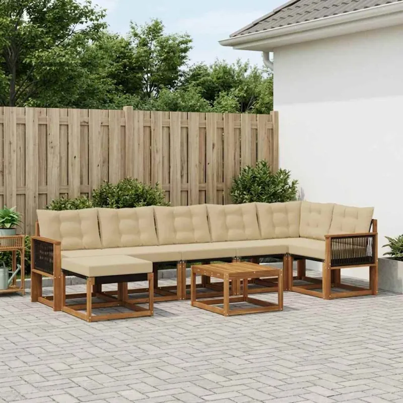 Lauko sofos komplektas su pagalve 8 pcs Natūralus ir bežinis