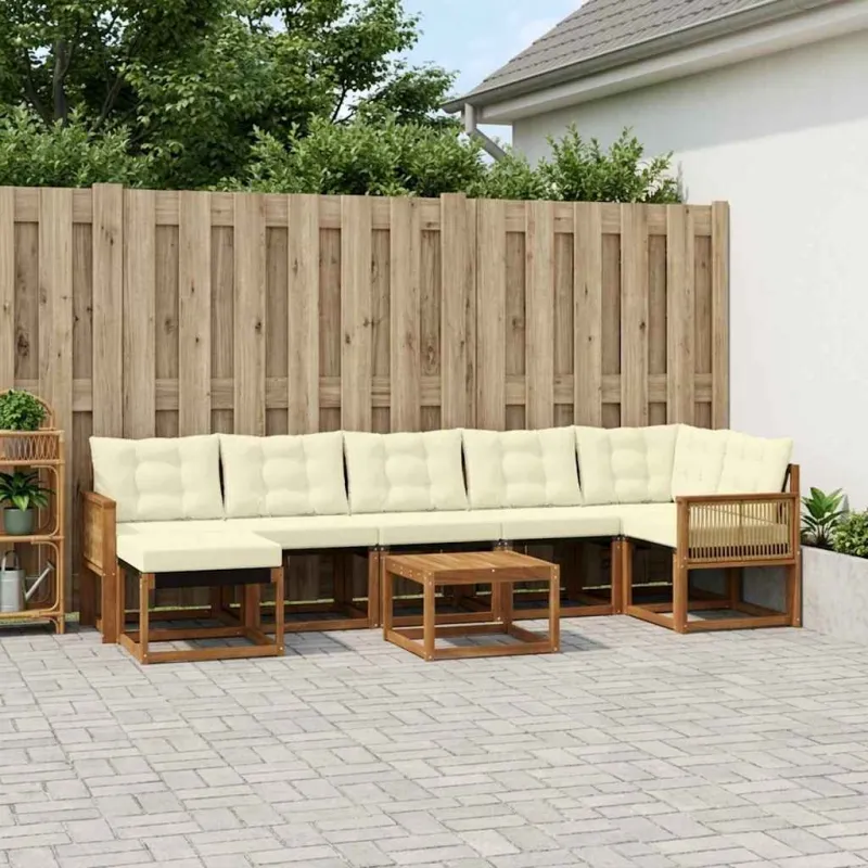 Lauko sofos komplektas su pagalve 8 pcs Natūralus ir grietinėlė