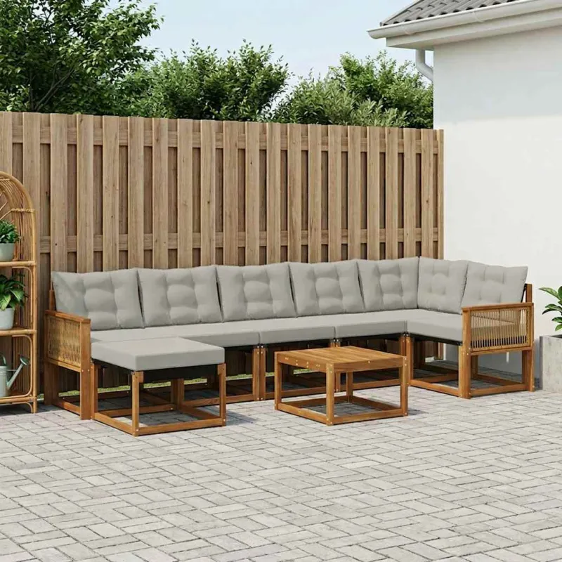 Lauko sofos komplektas 8 pcs Natūrali ir šviesiai pilka