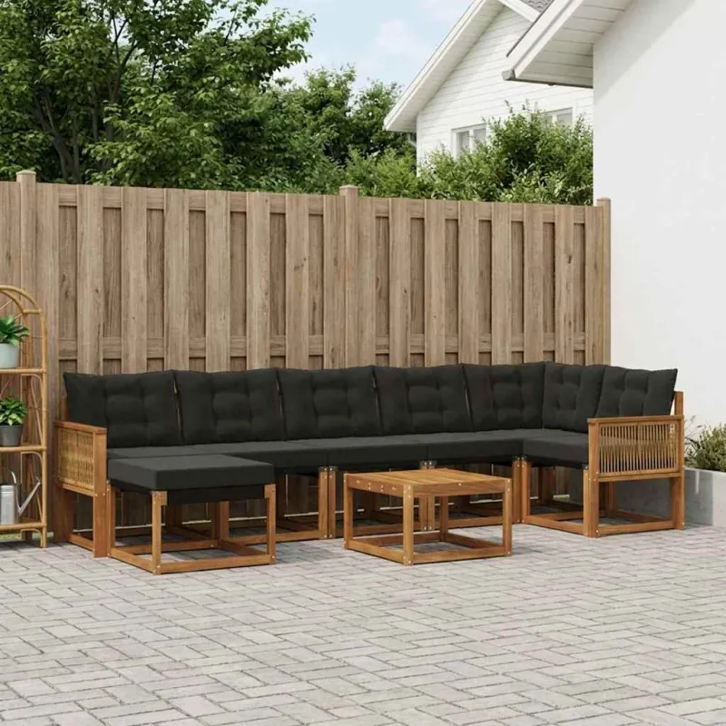 Lauko sofos komplektas su pagalve 8 pcs Natūrali ir juoda