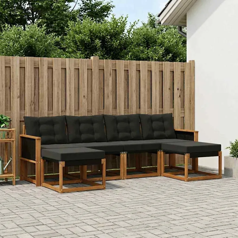 Lauko sofos komplektas su pagalve 6 pcs Natūrali ir juoda
