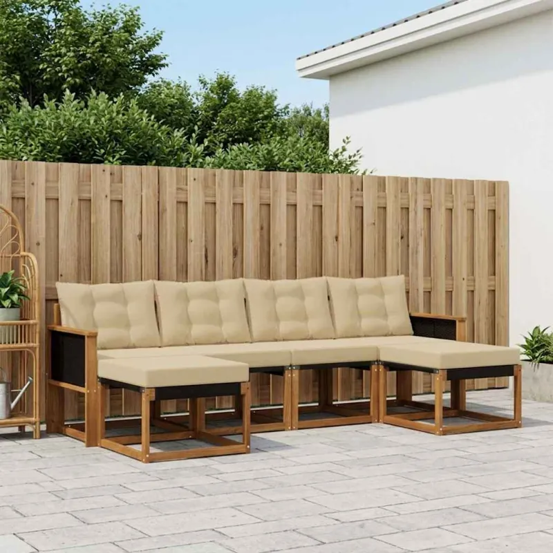 Lauko sofos komplektas su pagalve 6 pcs Natūralus ir bežinis
