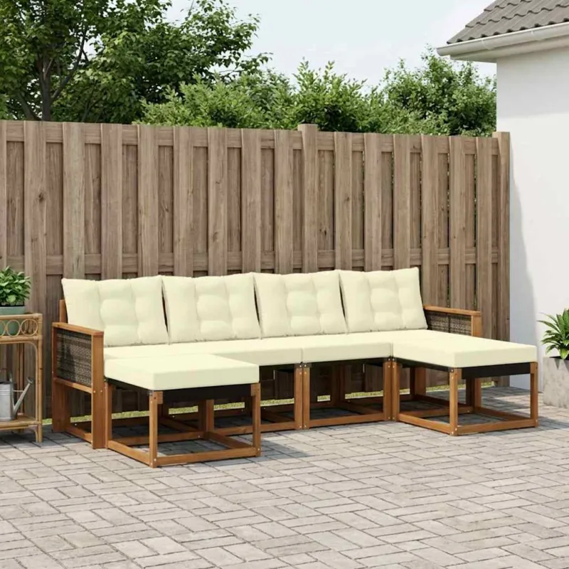 Lauko sofos komplektas su pagalve 6 pcs Natūralus ir grietinėlė