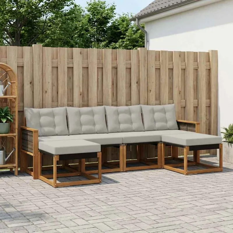 Lauko sofos komplektas 6 pcs Natūrali ir šviesiai pilka