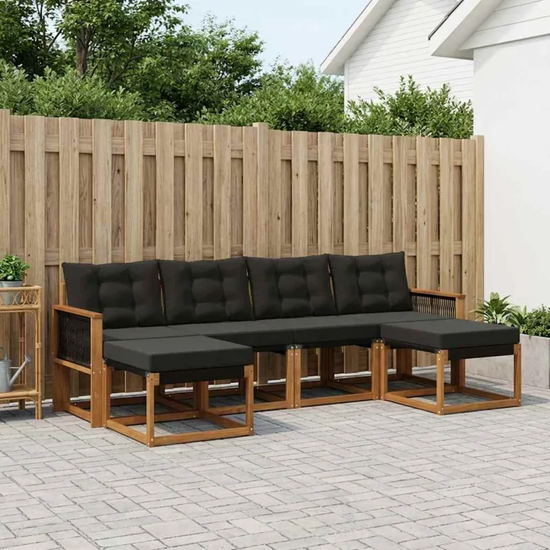 Lauko sofos komplektas su pagalve 6 pcs Natūrali ir juoda