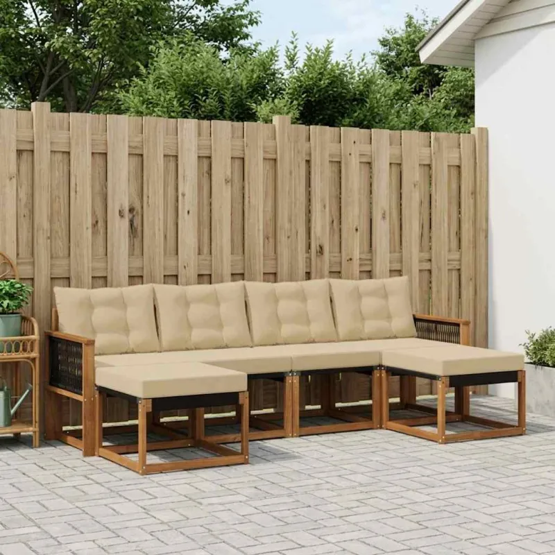 Lauko sofos komplektas su pagalve 6 pcs Natūralus ir bežinis