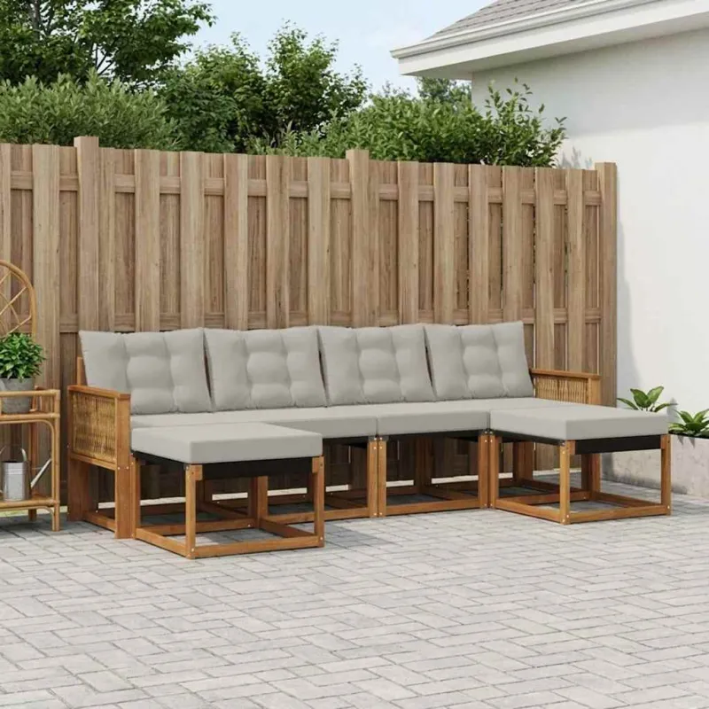 Lauko sofos komplektas 6 pcs Natūrali ir šviesiai pilka