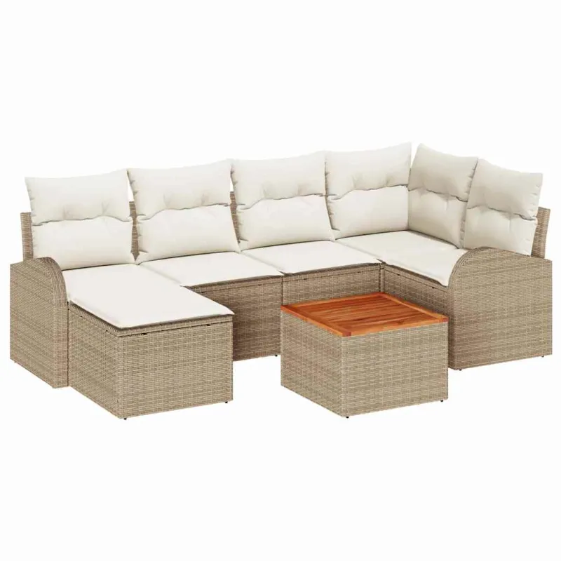 Sodo sohvaryhmä 7 osaa beige ja kermaisen väristä polyrattanaa